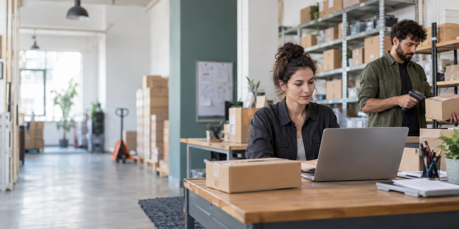 Depo ofisinde sipariş ve paketleme sürecini birlikte takip eden e-ticaret operasyon ekibi