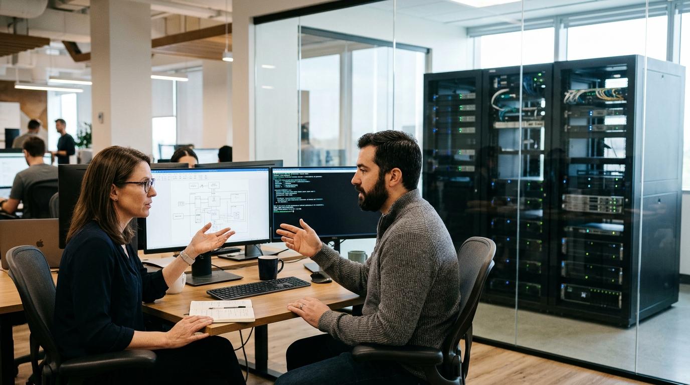 Yapay zeka mimarı ve sistem mühendisi yerel GPU sunucusunda çalışan LLM çıkarım boru hattını ve ERP entegrasyon telemetrisini incelerken