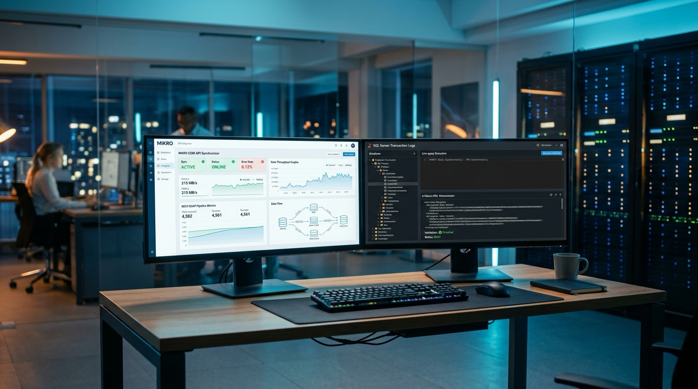 Mikro COM API veri senkronizasyon paneli ve SQL Server işlem telemetri ekranı